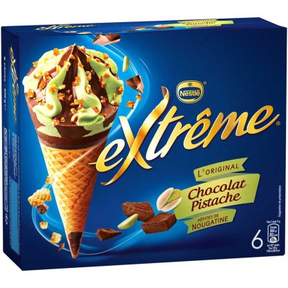 6 CONES EXTREME CHOCOLAT PISTACHE PEPITES DE NOUGATINE